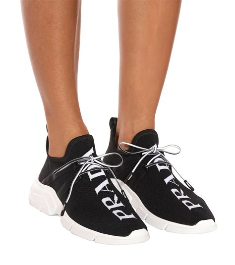 prada leather sneakers with crystals|Prada knit sneakers women's.